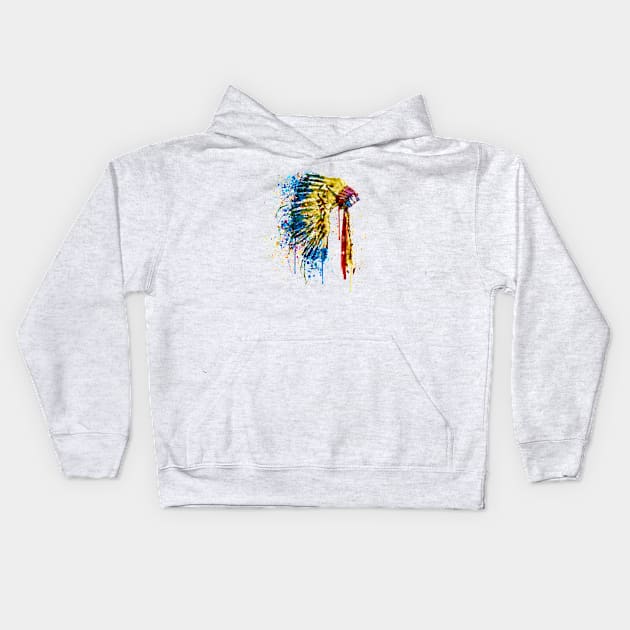 Native American Feather Headdress Kids Hoodie by Marian Voicu